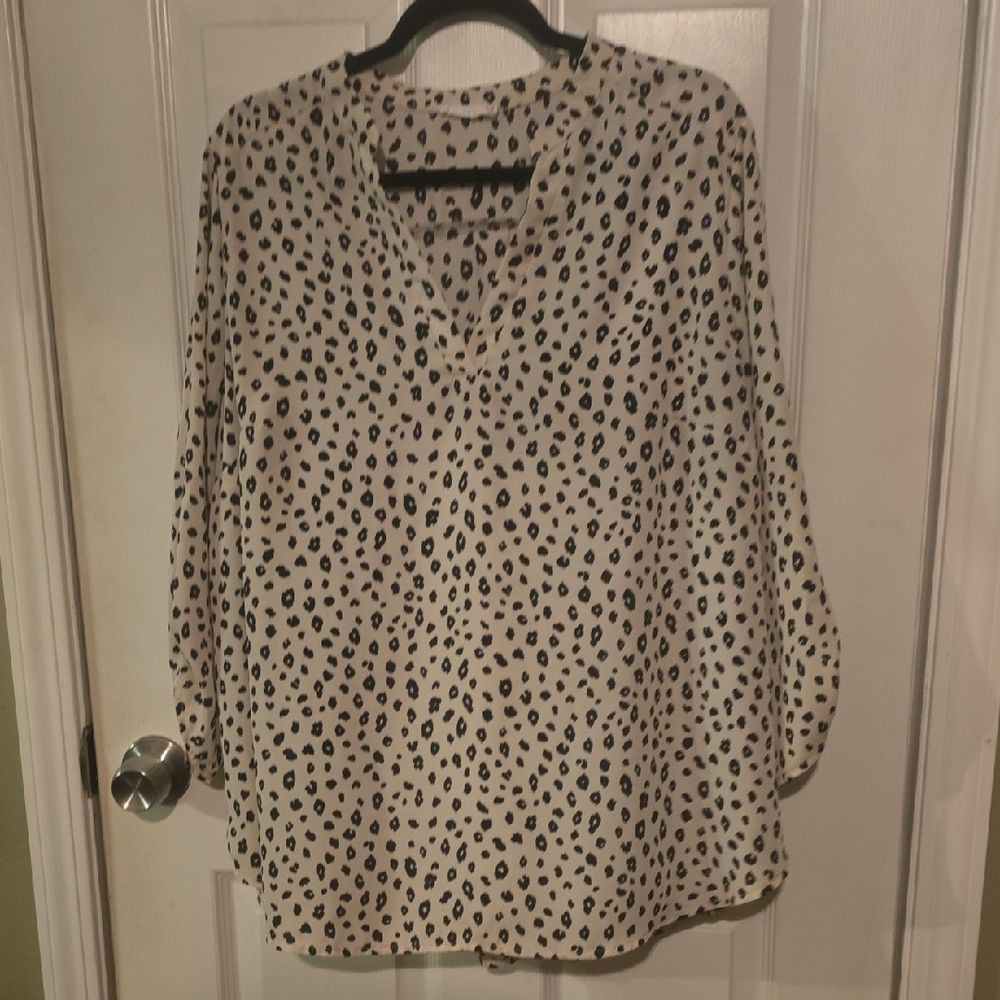 Lush Black and Brown 3/4 Sleeve Blouse with Mandarin Collar